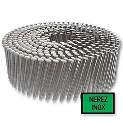 Coil nails 16° 2,1 x 50, ring, flat coil, bright, lens head, stainless steel A4